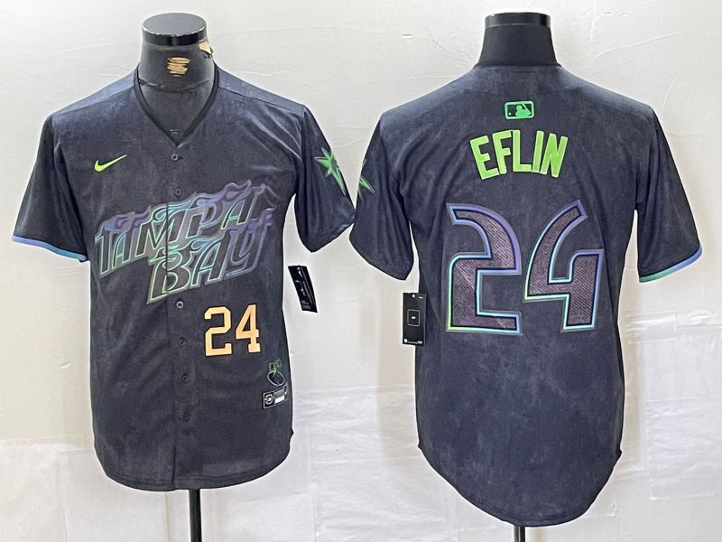 Men Tampa Bay Rays #24 Eflin Black City Edition Nike 2024 MLB Jersey style 2